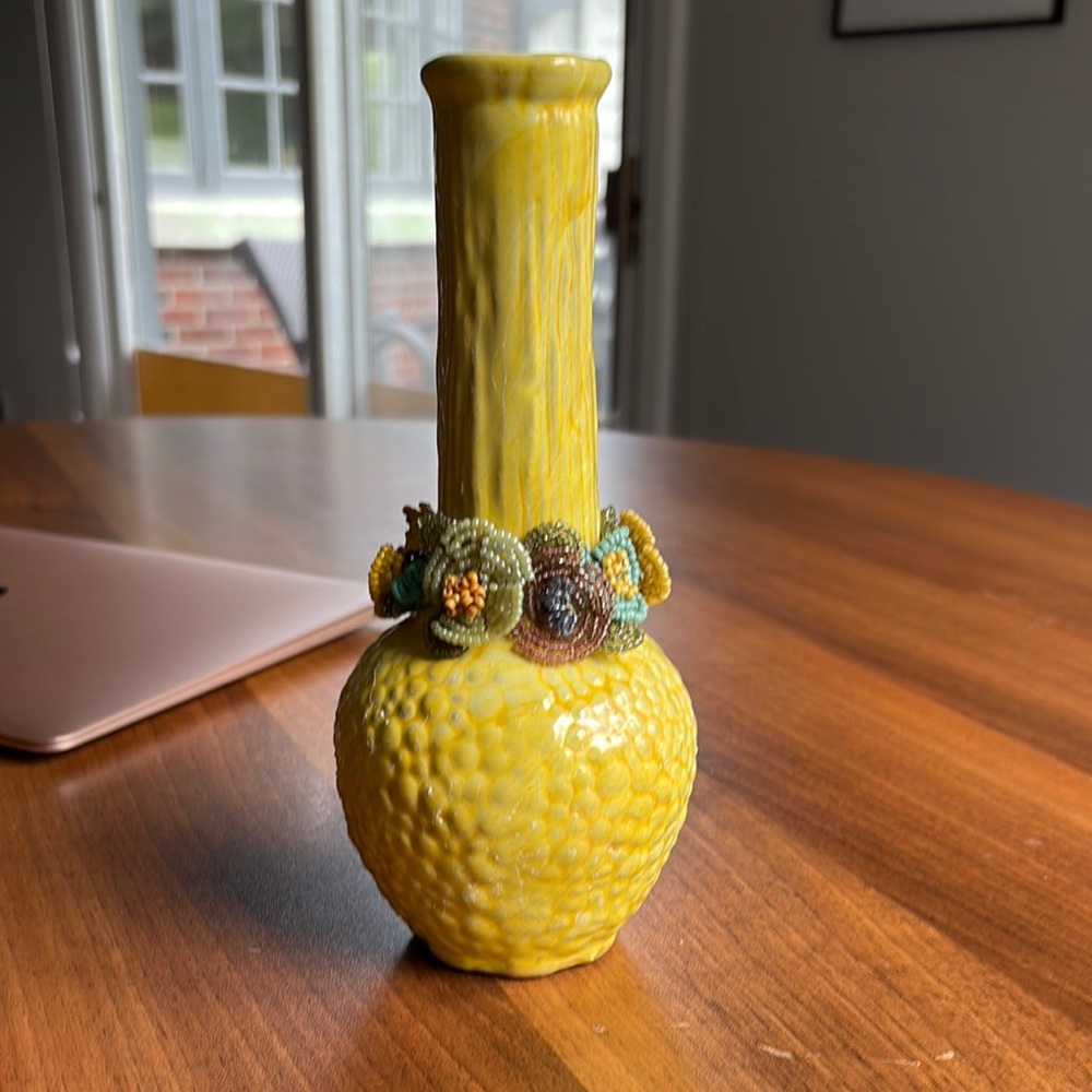 Yellow Textured Vase with Floral Accents